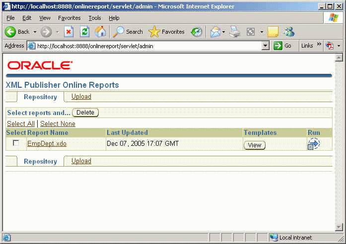 screenshot of oracle dashboard