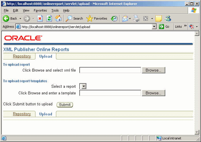 screenshot of Oracle publisher reports