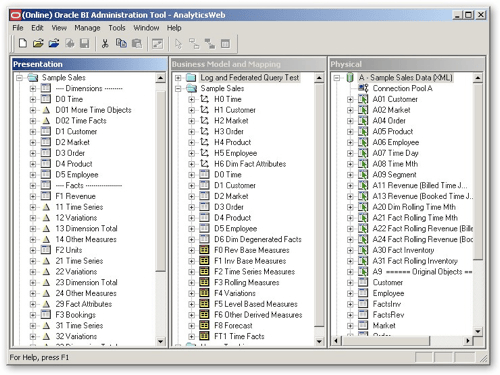 screenshot of Oracle BI administration tool