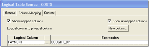 screenshot of a logical table interface