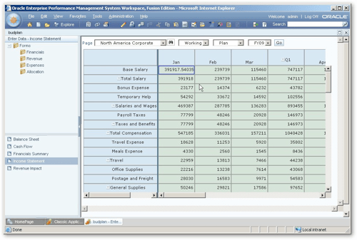 screenshot of a blue and green table full of data