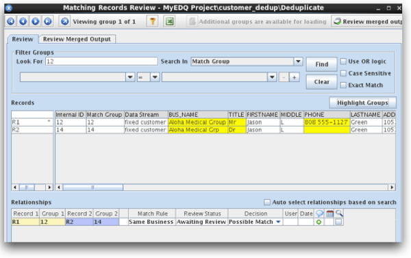 Matching records interface window