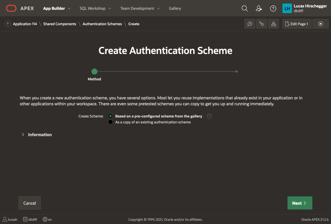 screenshot of the APEX interface