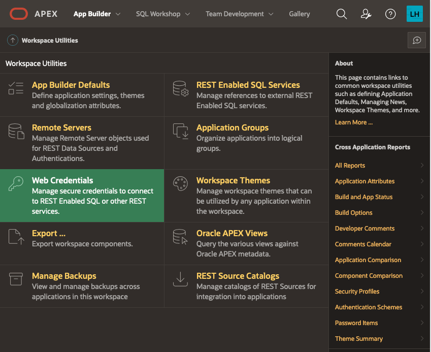 screenshot of the APEX interface