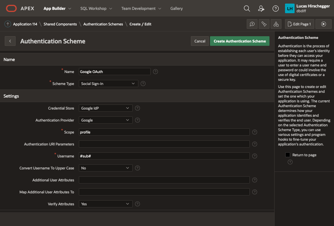 screenshot of the APEX interface