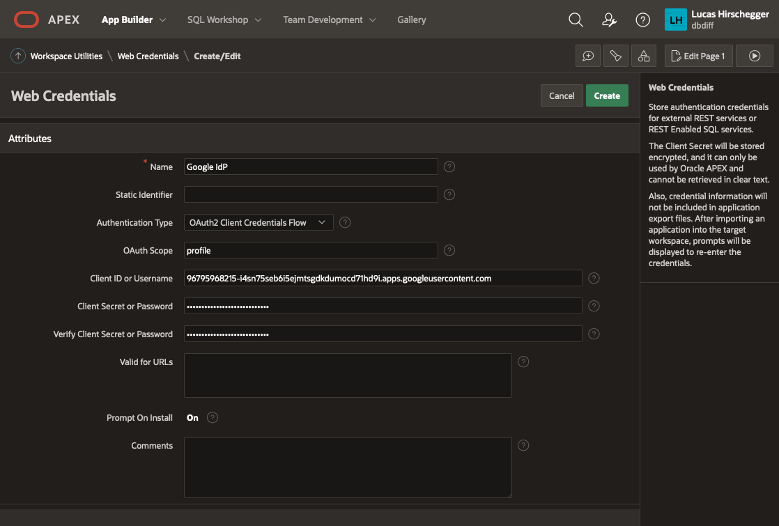 screenshot of the APEX interface