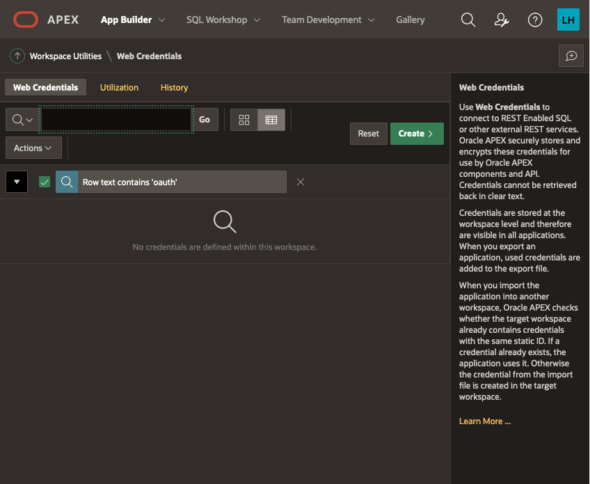 screenshot of the APEX interface