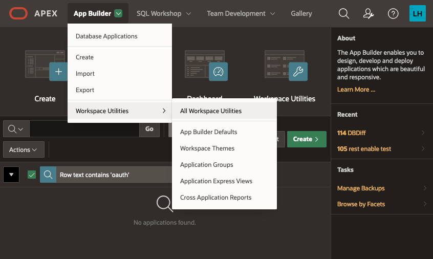 screenshot of the APEX interface