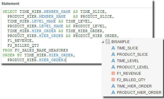 screenshot of bisample statements