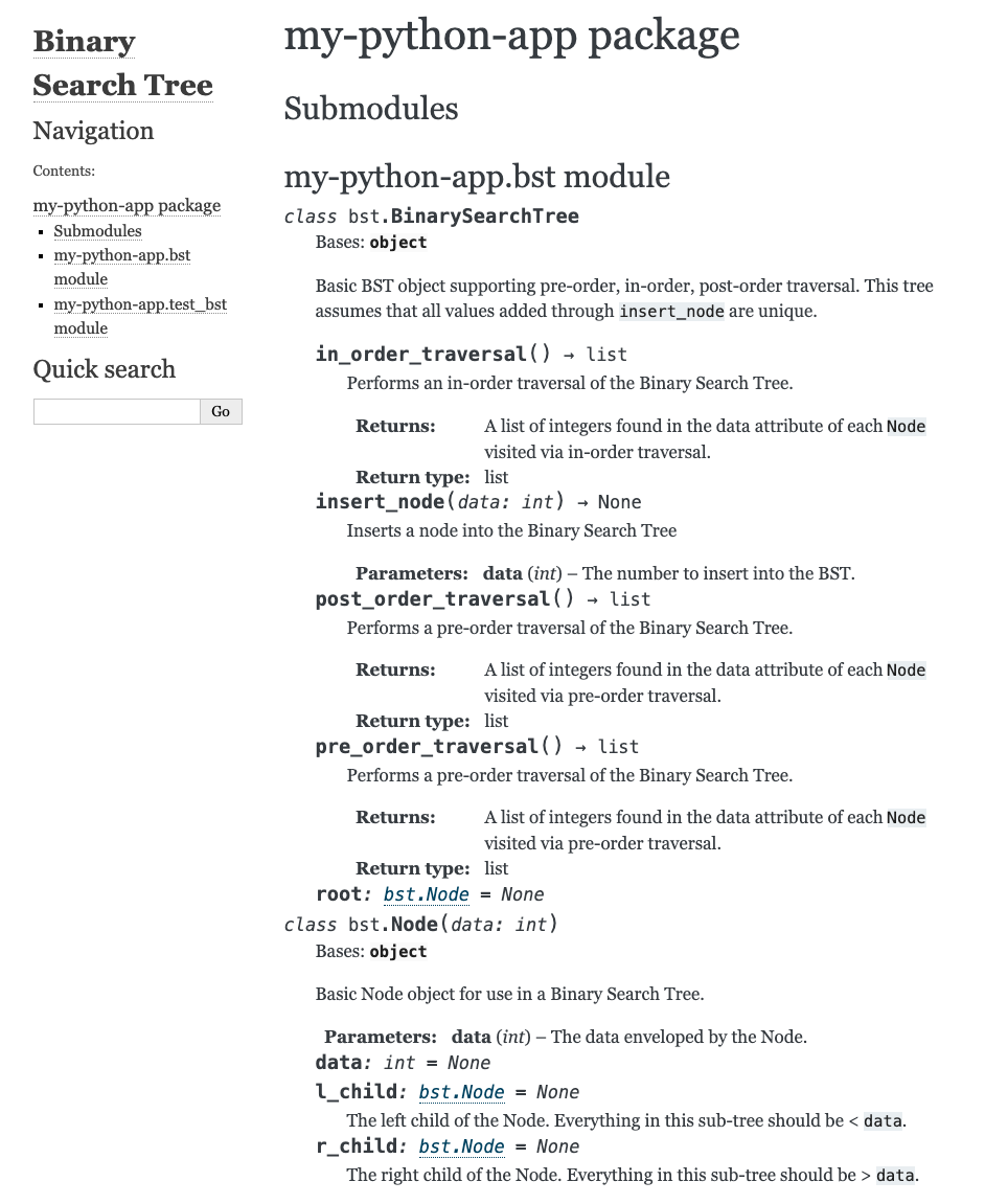 A screenshot showcasing documentation for one of our Python modules.