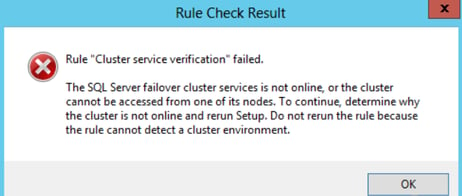 Cluster Service Verification Rule Failed
