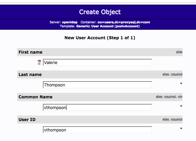 Add text for the user object in phpldapadmin