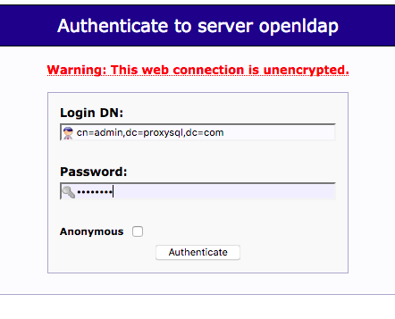 Authenticate to server openldap