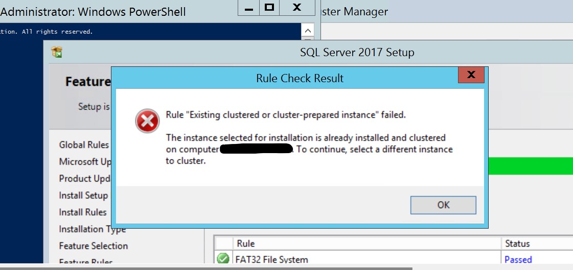 SSIS Install Error: Rule: Cluster Instance Failed
