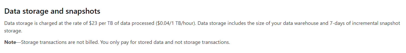 Data storage and snapshots.
