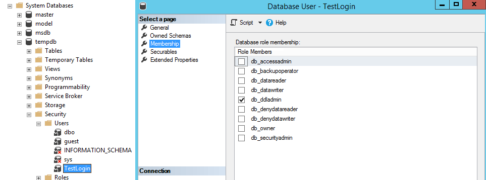 Database user - TestLogin.