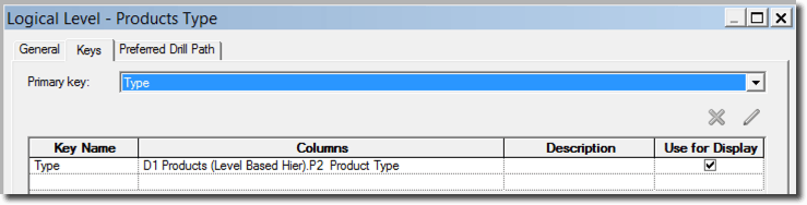 screenshot of OBIEE's product type logical level