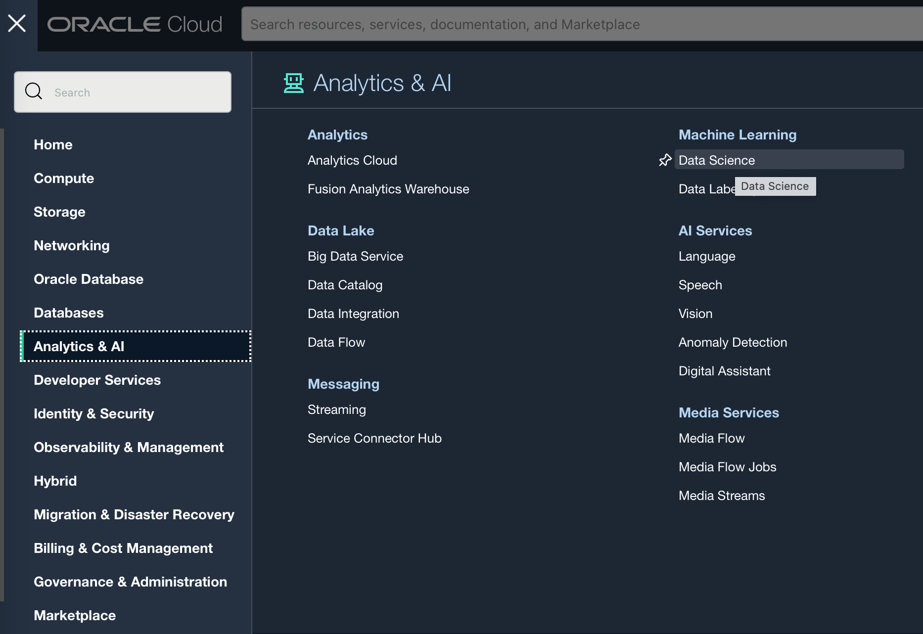 screenshot of oracle's analytics and ai dashboard