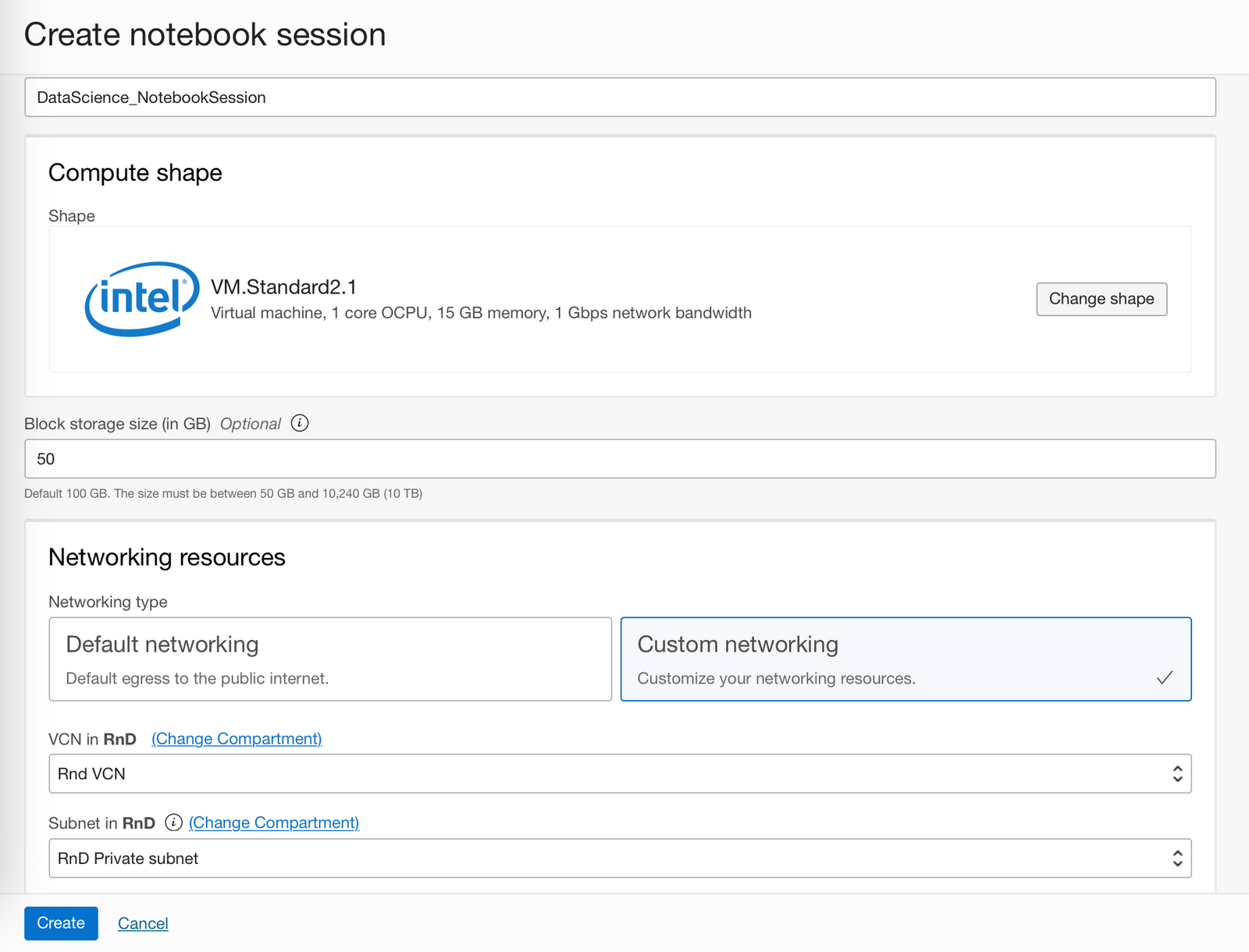 screenshot of the "create notebook" dialog