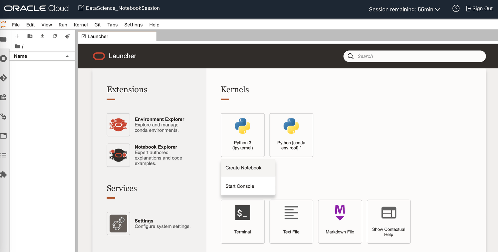screenshot of the oracle launcher window