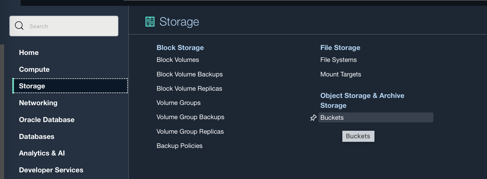 screenshot of a list of storage of options