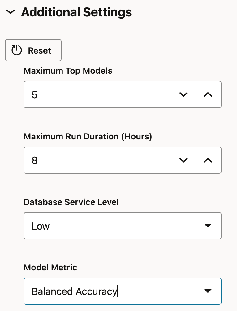 screenshot of additional settings menu