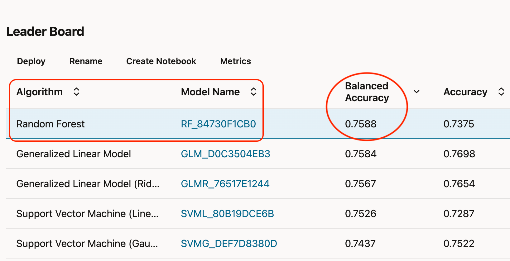 screenshot of leaderboard view