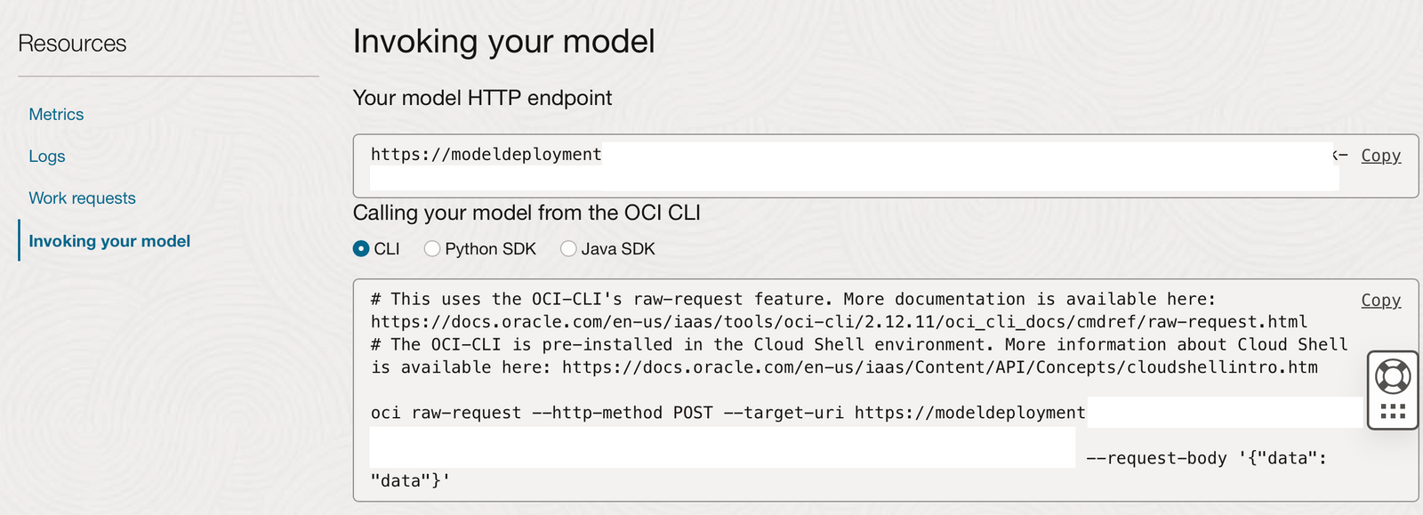 "invoking a model" interface