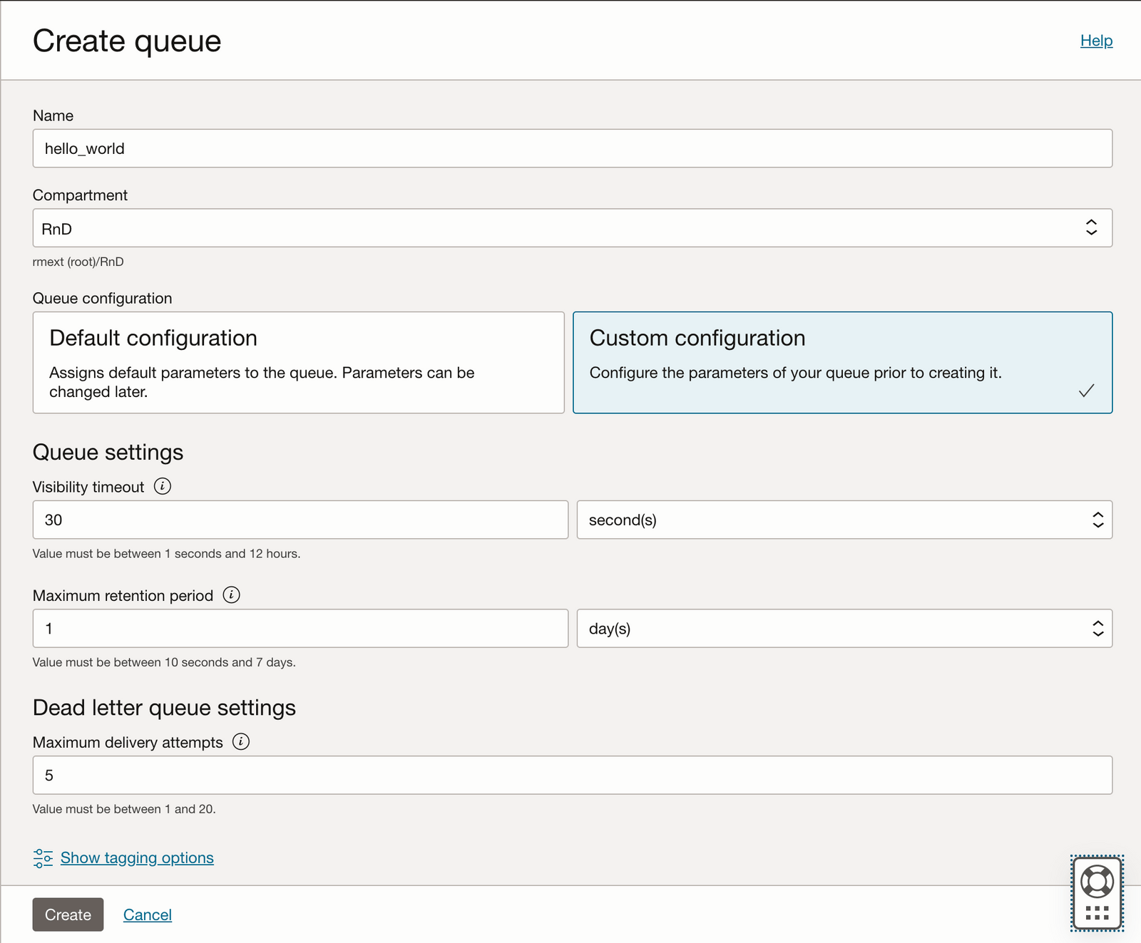 screenshot of the Oracle cloud interface