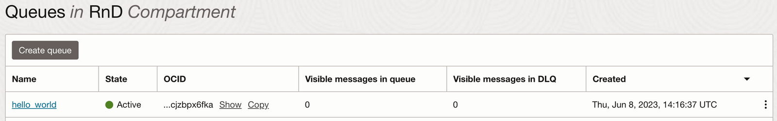 screenshot of the Oracle cloud interface