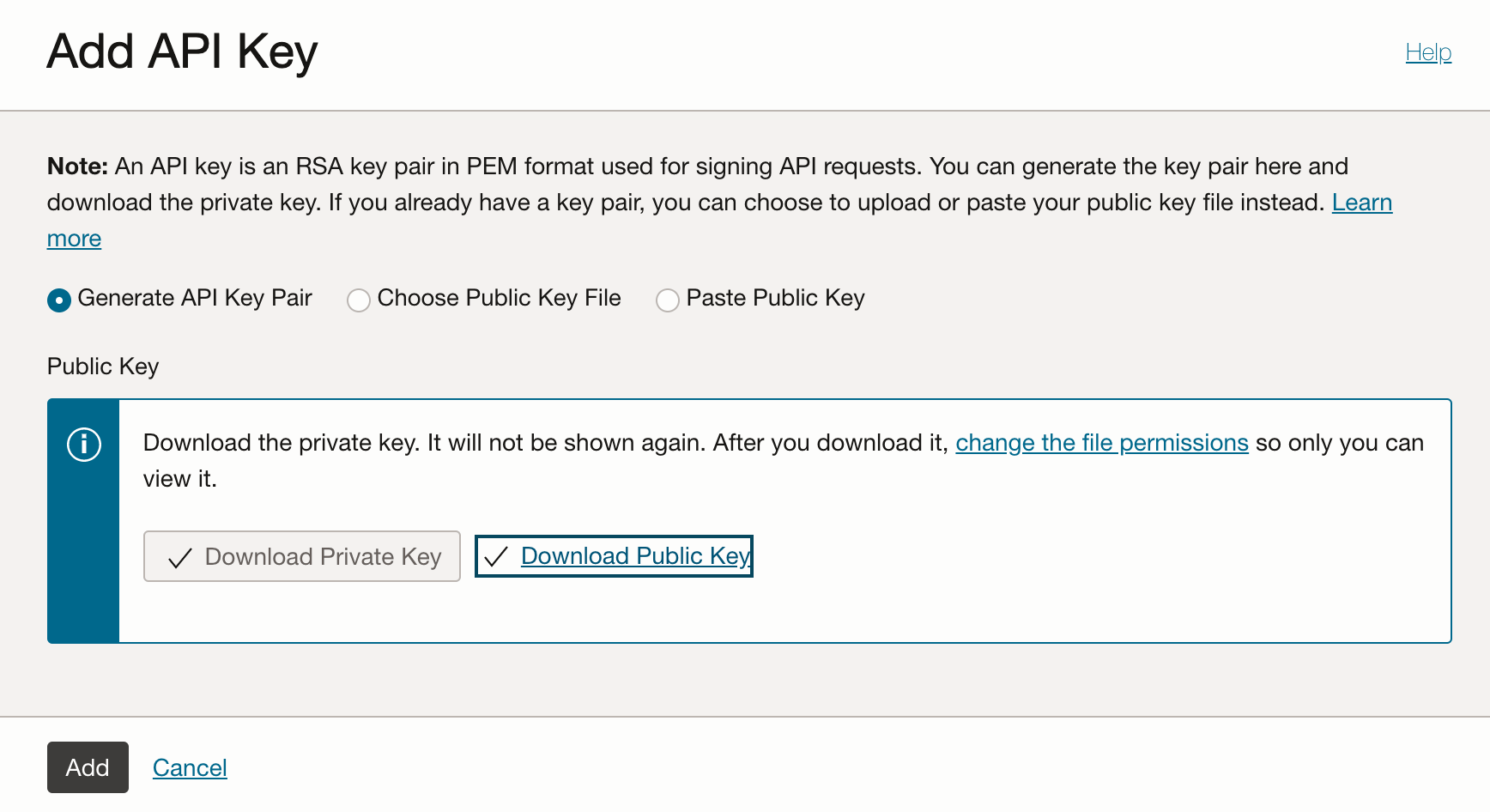 screenshot of the Oracle cloud interface