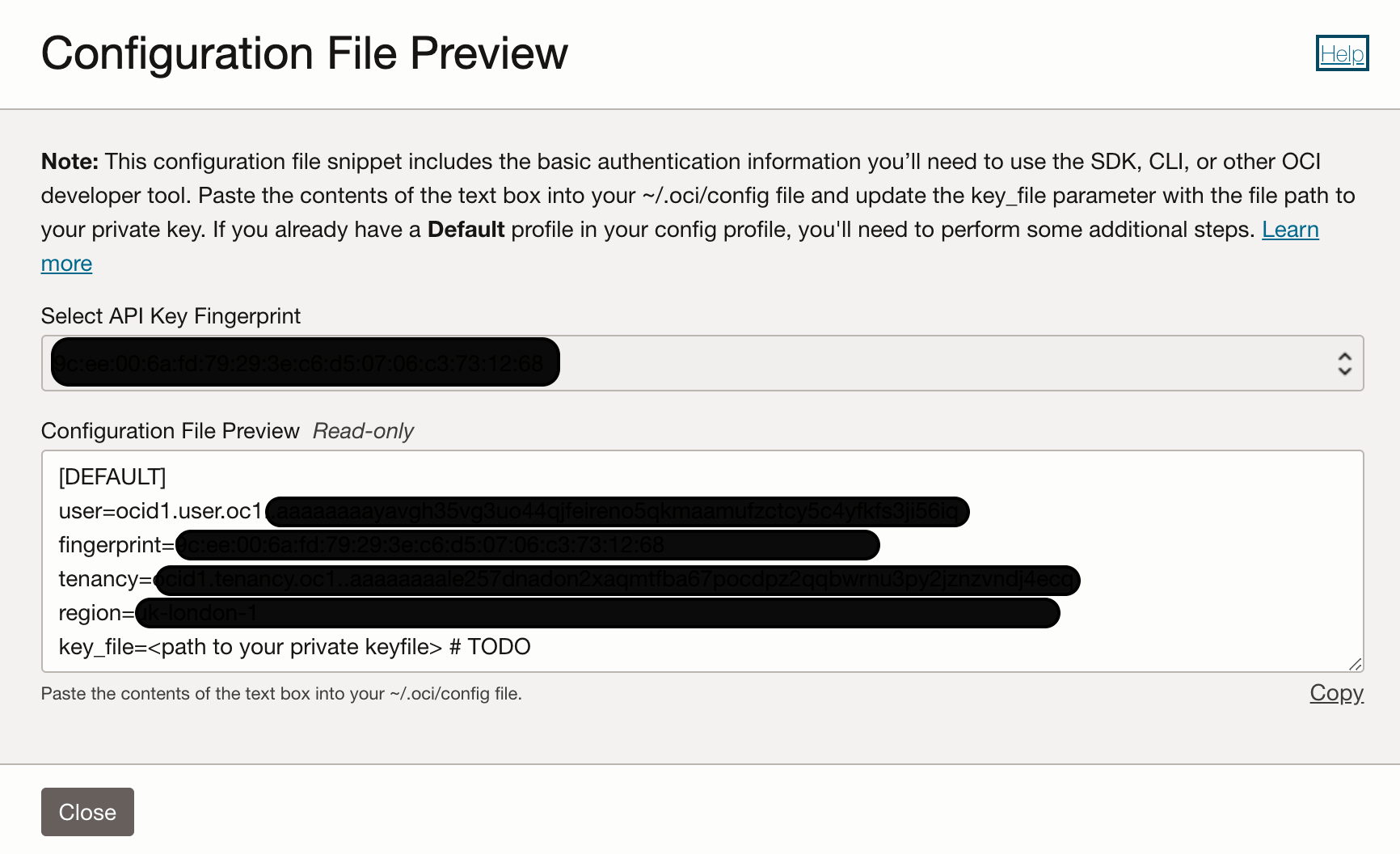 screenshot of the Oracle cloud interface