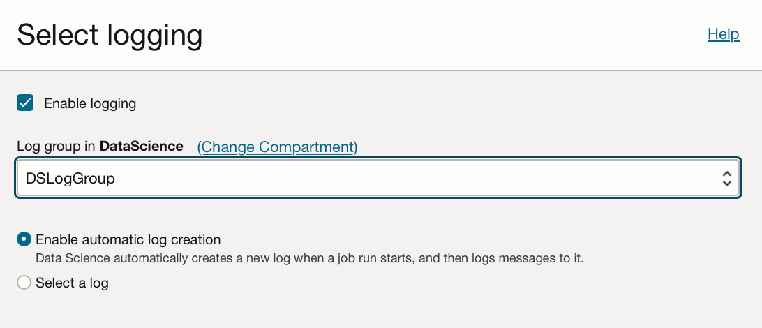 screenshot of the "logging" dialog