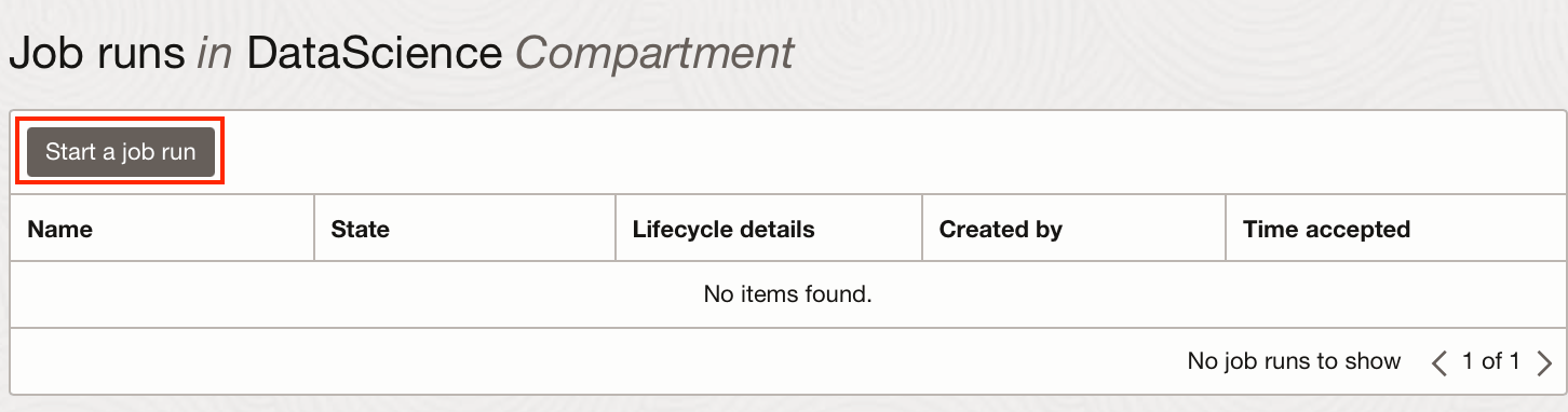 screenshot of the job run window