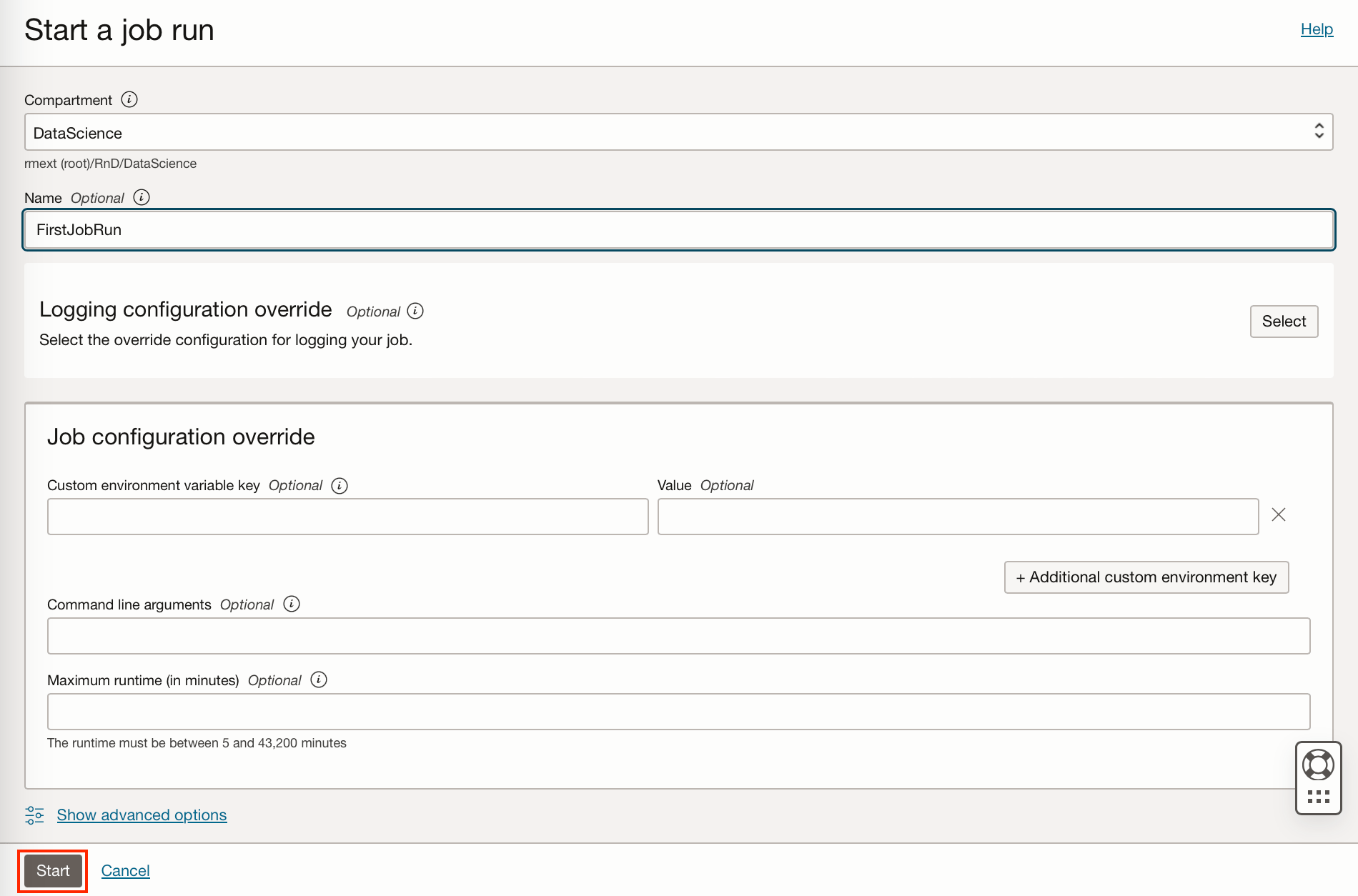 screenshot of the job run editor