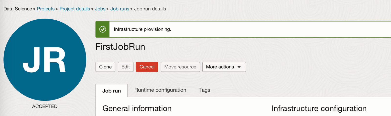 screenshot of job run details