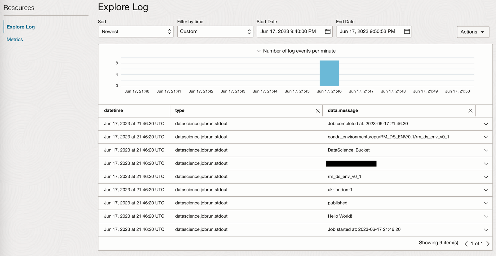screenshot of a data log table