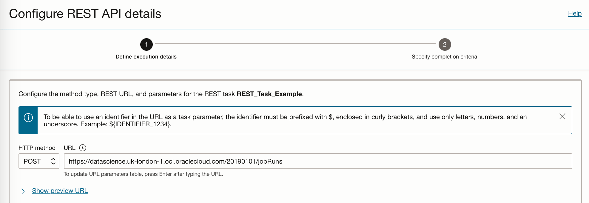screenshot of API configuration window