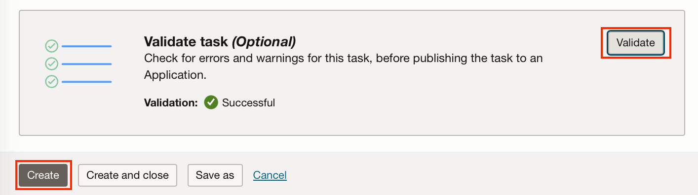 screenshot of the task validation window
