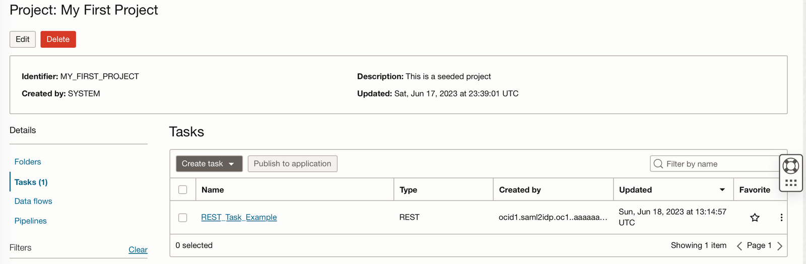 screenshot of the project tab