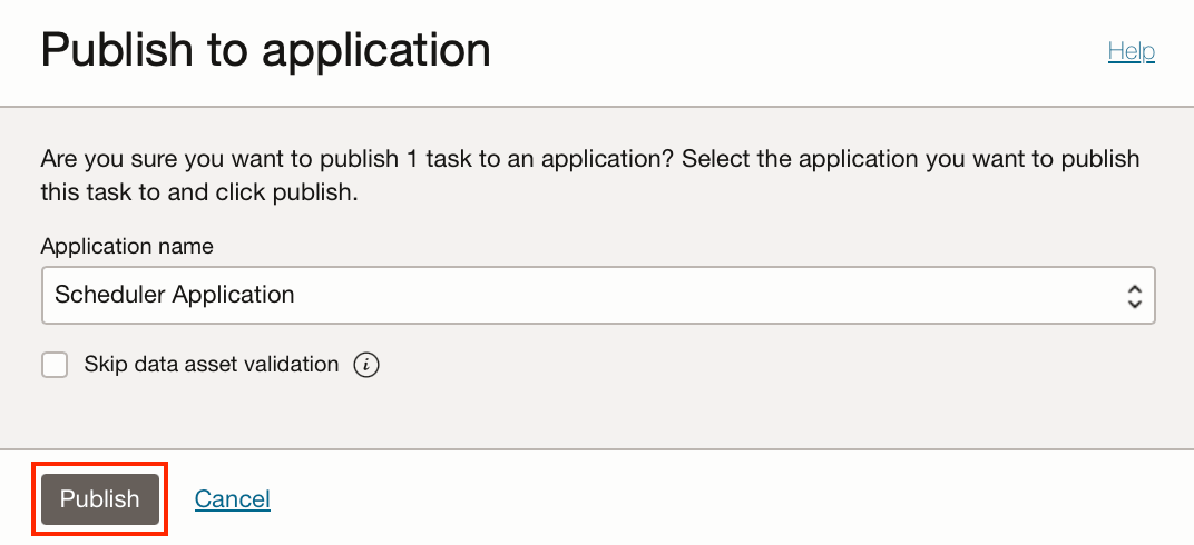 "publish application" dialog