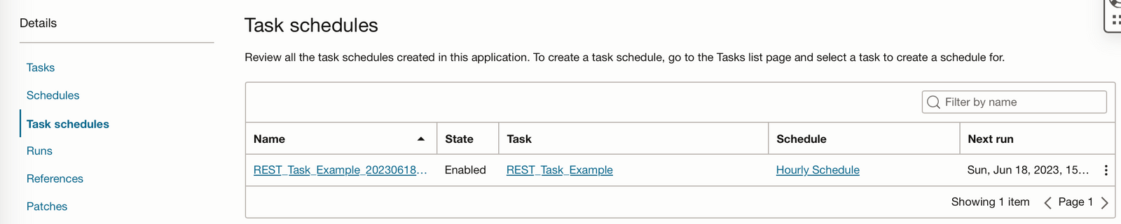 screenshot of the task schedules dashboard