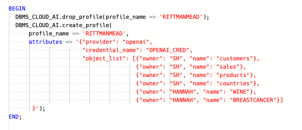 screenshot of an Oracle schema