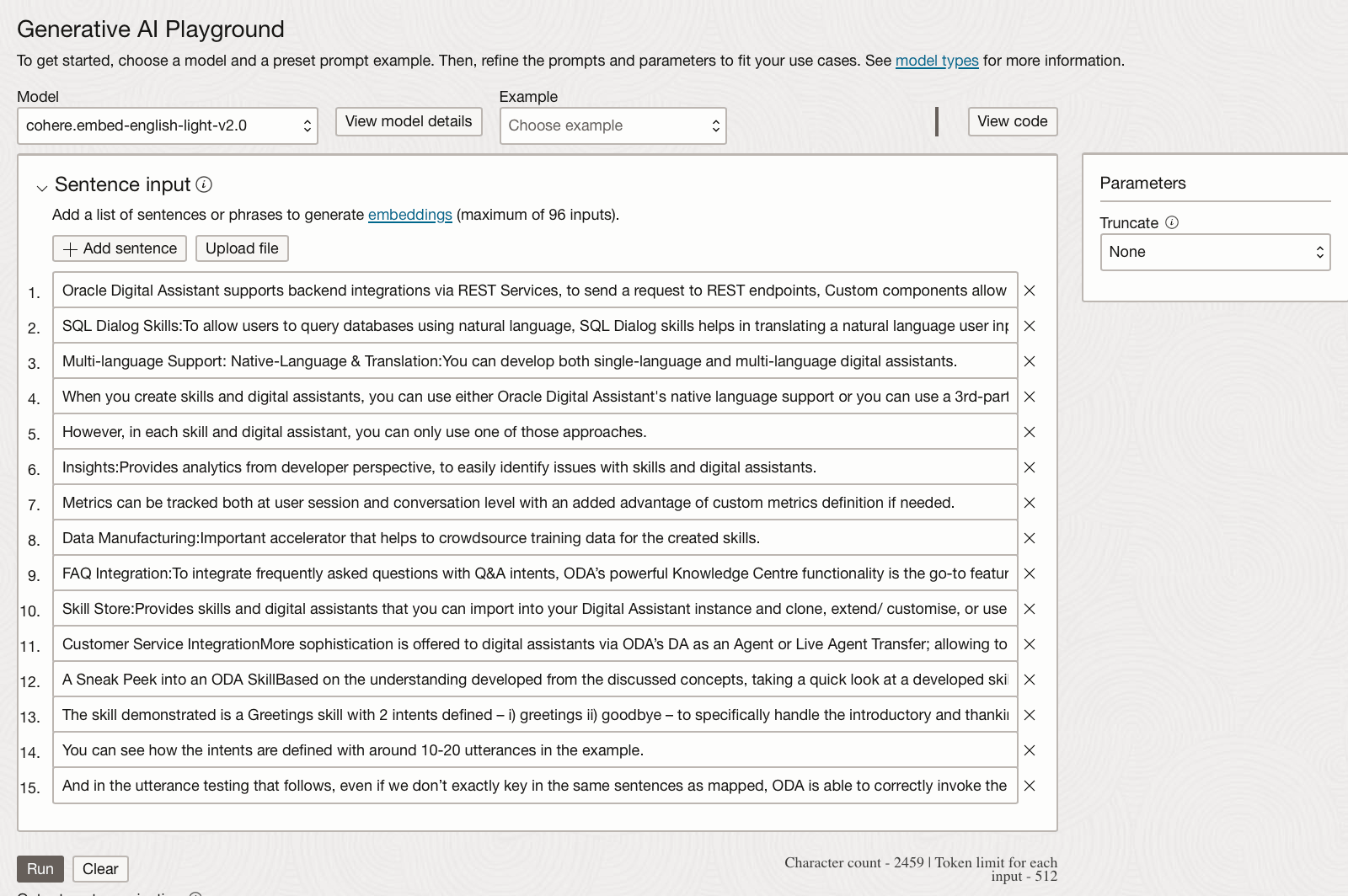 text embedding options in the AI chat window