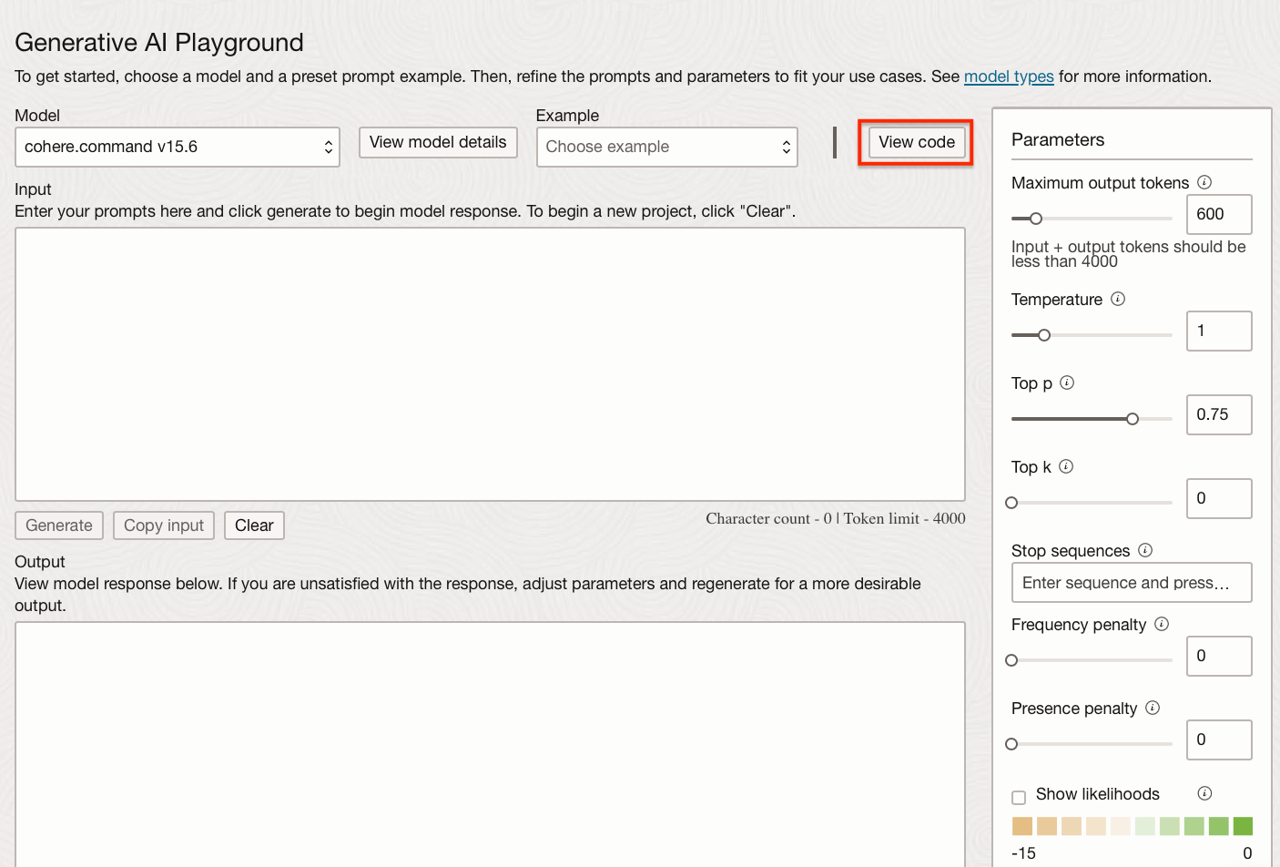 screenshot of the "view code" button