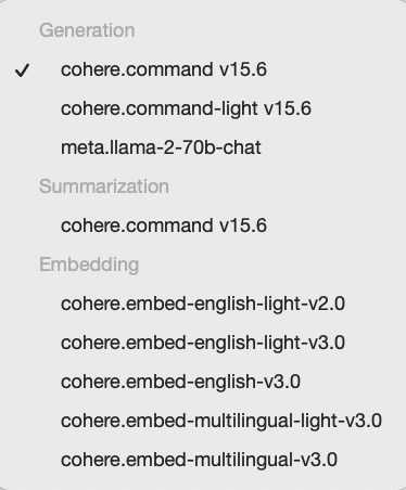 dropdown list of all the model options