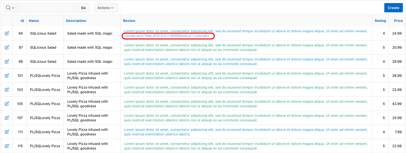 screenshot of a data table