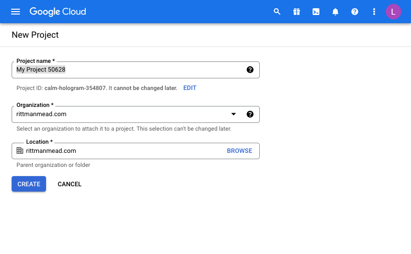 screenshot of the google cloud interface