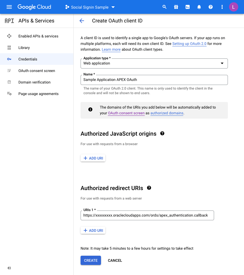 screenshot of the google cloud interface